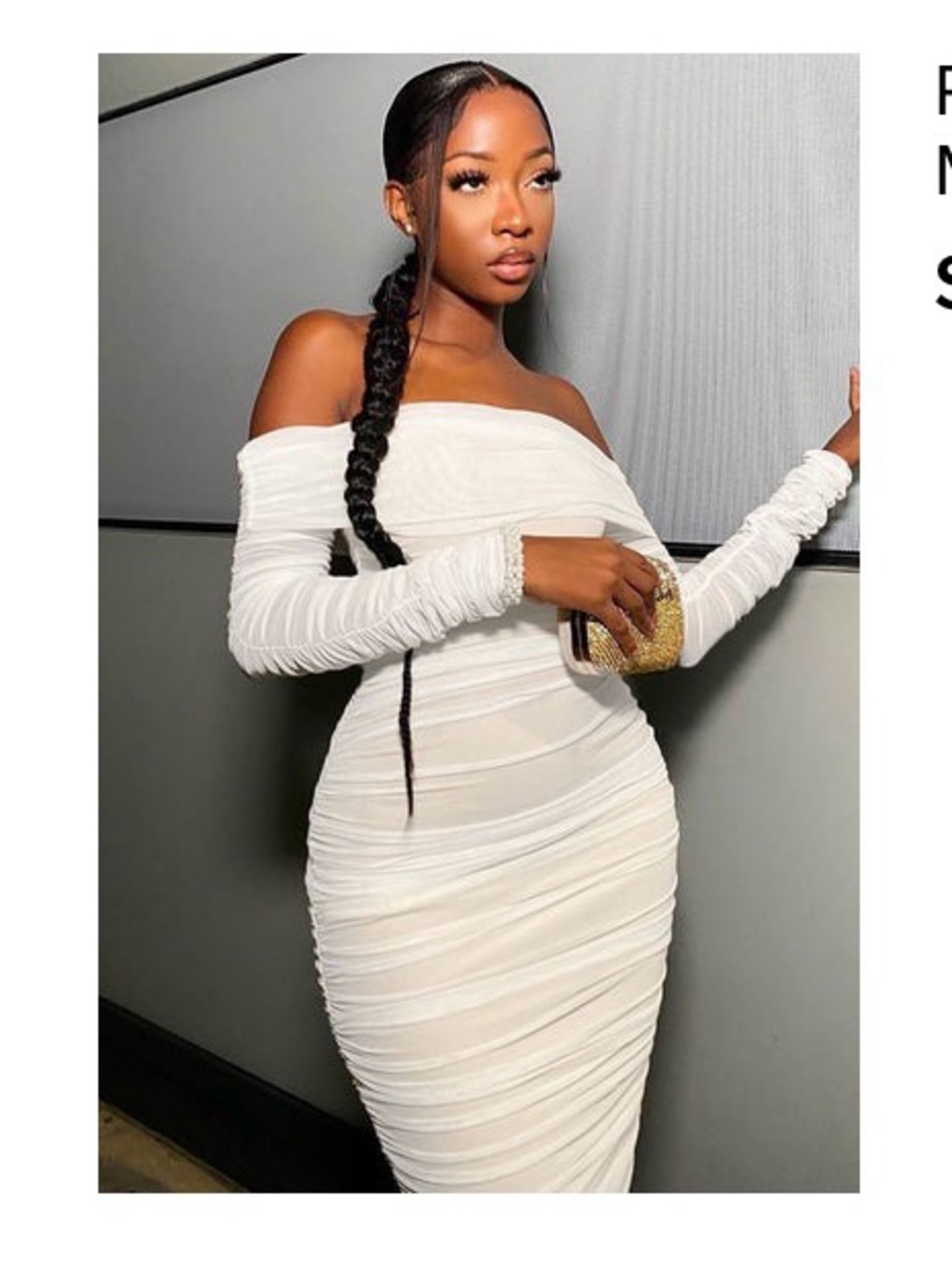 Ruched Off-Shoulder Midi Dress - White